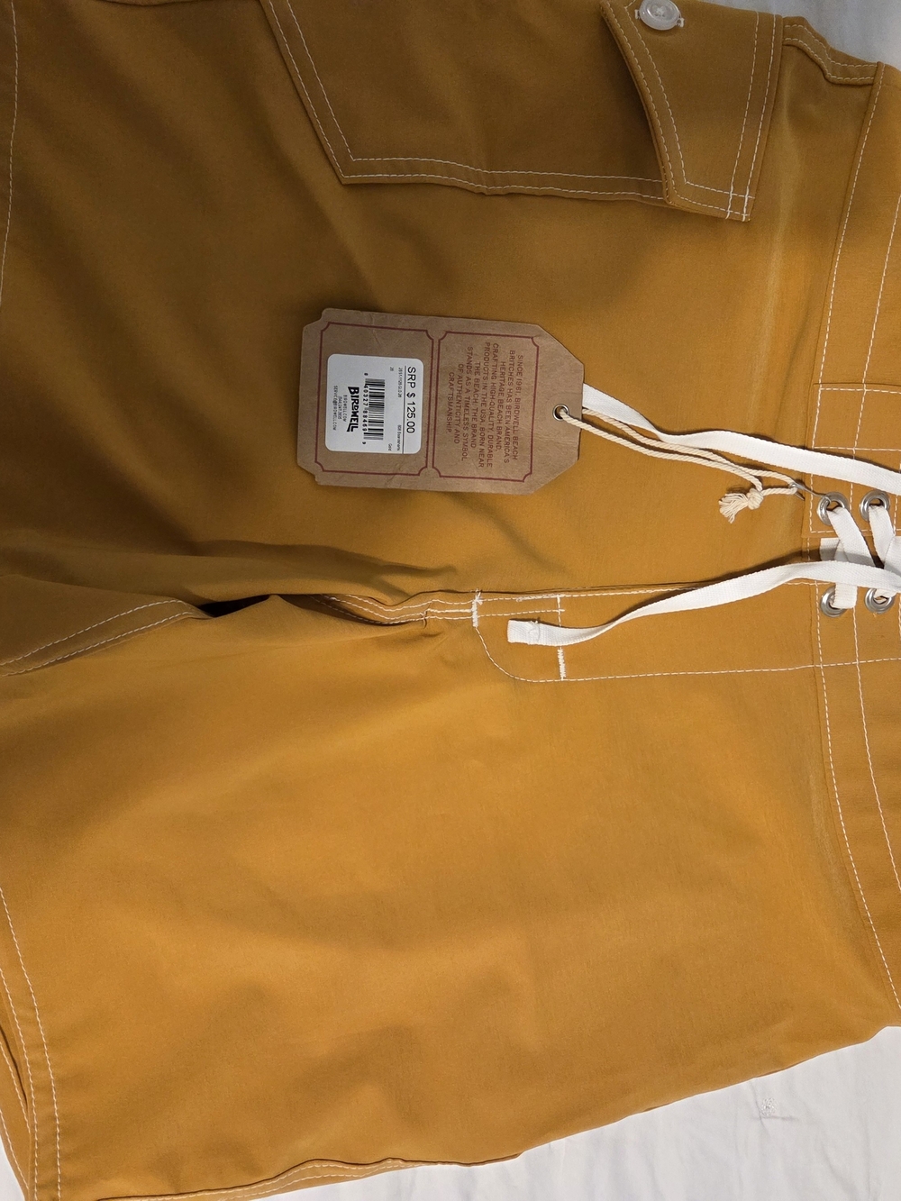 Birdwell Golden Mustard Swim Trunks with White Drawstring